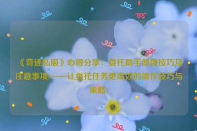 《奇迹私服》心得分享：委托助手使用技巧及注意事项(——让委托任务更高效的操作技巧与策略)