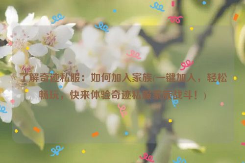 了解奇迹私服：如何加入家族(一键加入，轻松畅玩，快来体验奇迹私服家族战斗！)