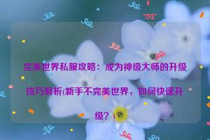 完美世界私服攻略：成为神级大师的升级技巧解析(新手不完美世界，如何快速升级？)